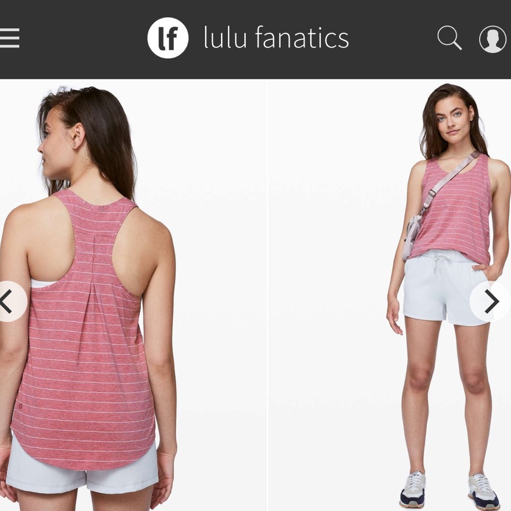 Lululemon Love Tank Pleated ~Sz 4 Short Serve Stripe Heathered So Merlot White